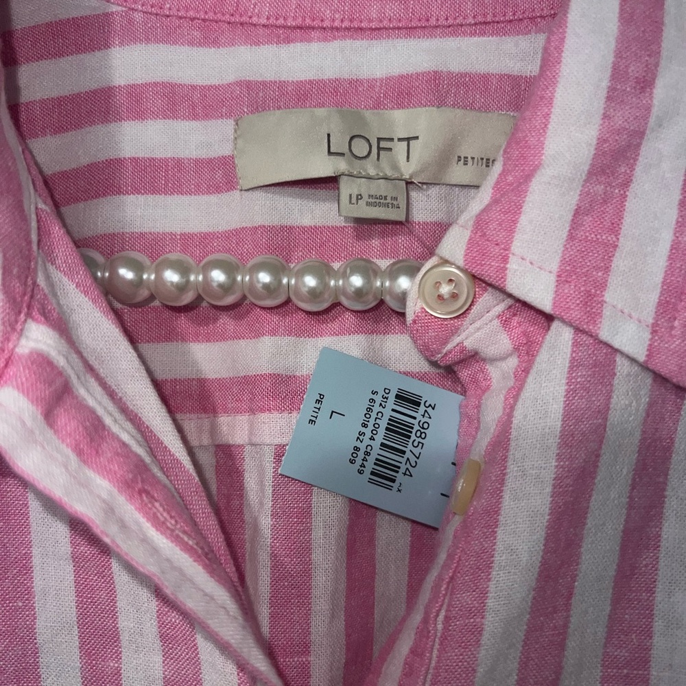LOFT Striped Linen Blend Tie Front Everyday Shirt - Large - Picture 6 of 6
